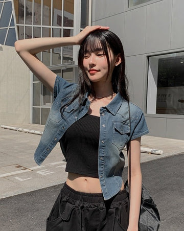 Kit Short Sleeve Snap Denim Shirt